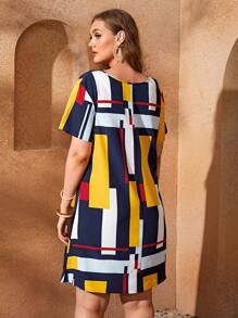 SHEIN LUNE Random Geo Print Tunic Dress - Multicolor - View 2