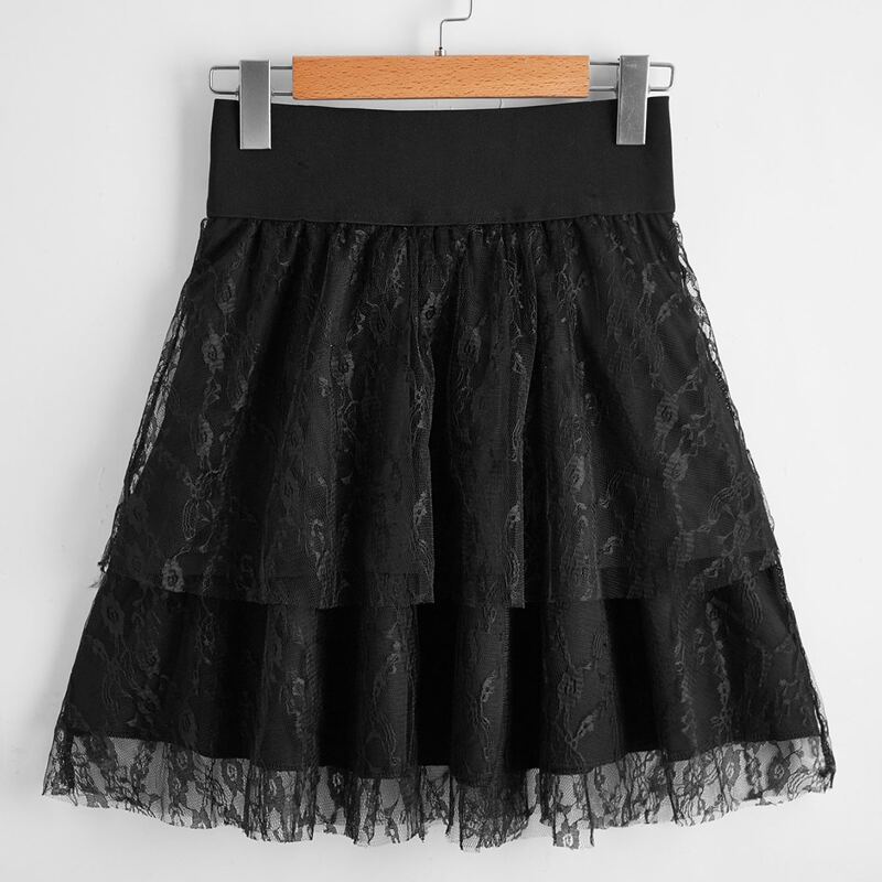 

Contrast Lace Skirt, Black