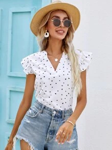 Chiquease Heart Print V Neck Blouse - White - View 3
