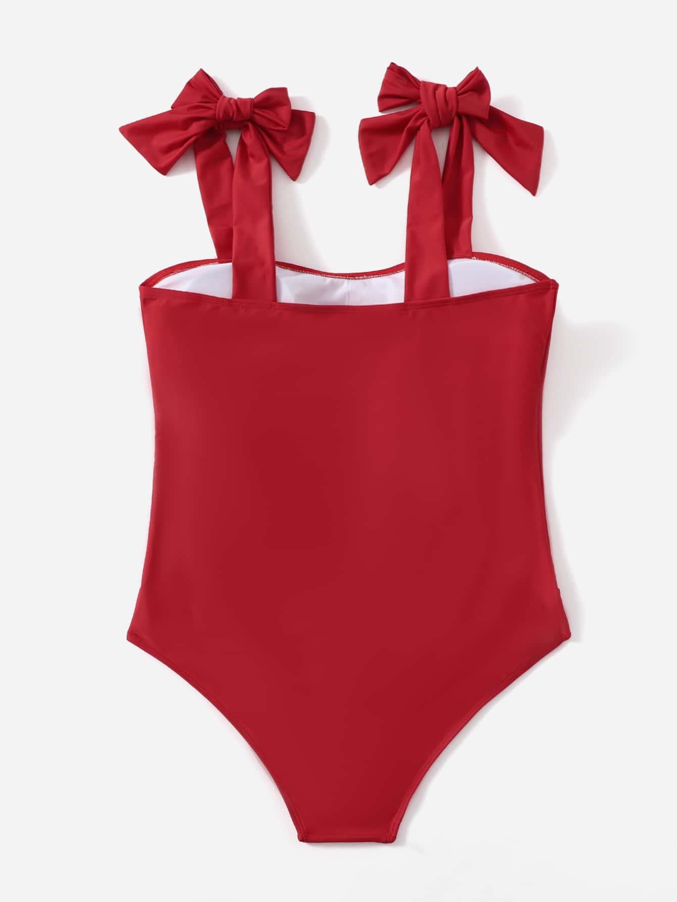 Plus Tie Shoulder One Piece Swimsuit, For Summer Beach Vacation - Red - View 2