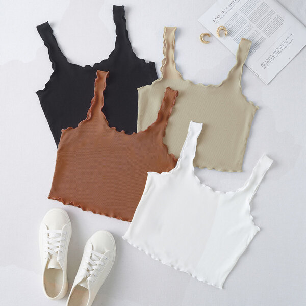 

4pcs Lettuce Trim Crop Tank Top, Multicolor