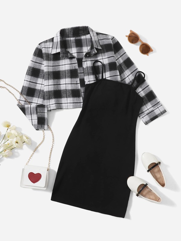 Figurbetonter Rock & Jacke mit Plaid Muster und Knopf