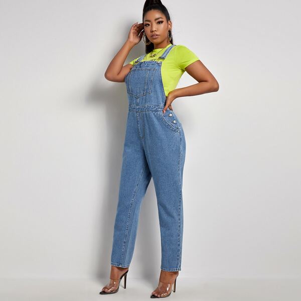 

Plus Pocket Front Denim Overall, Medium wash
