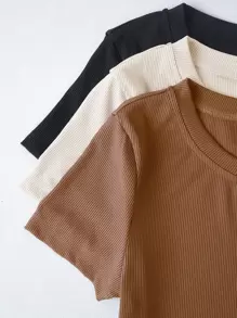 SHEIN Unity 3 piezas Camiseta unicolor de canalé - Multicolor - Ver 5