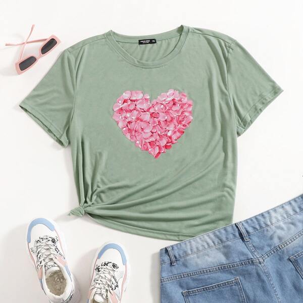 

Plus Heart And Floral Print Tee, Green