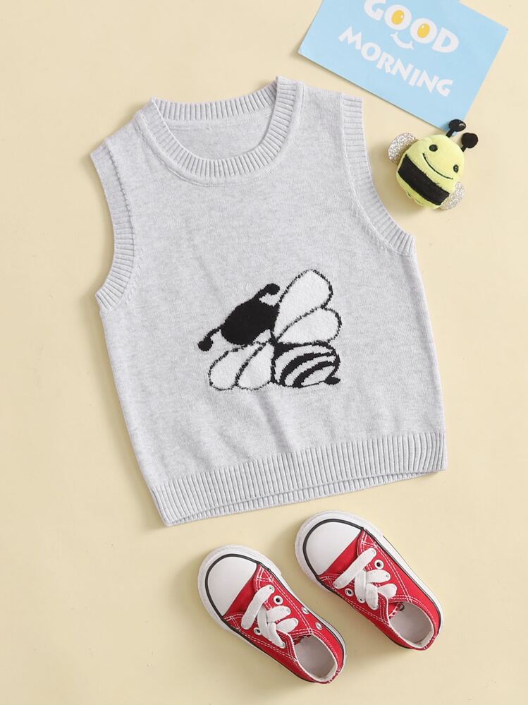 Bebé Chaleco de punto con patrón de abeja - Gris Claro - Añade 1