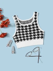 女孩千鳥格針織短上衣 - 黑與白 - 查看 1