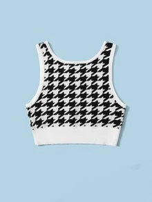 女孩千鳥格針織短上衣 - 黑與白 - 查看 2