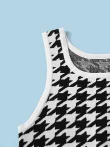 女孩千鳥格針織短上衣 - 黑與白 - 查看 3