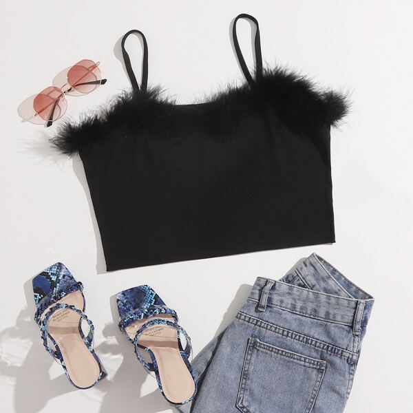

Plus Solid Plush Crop Cami Top, Black