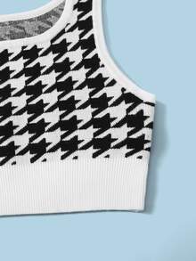 女孩千鳥格針織短上衣 - 黑與白 - 查看 4