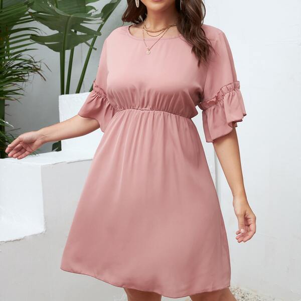 

Plus Solid Ruffle Hem Dress, Dusty pink