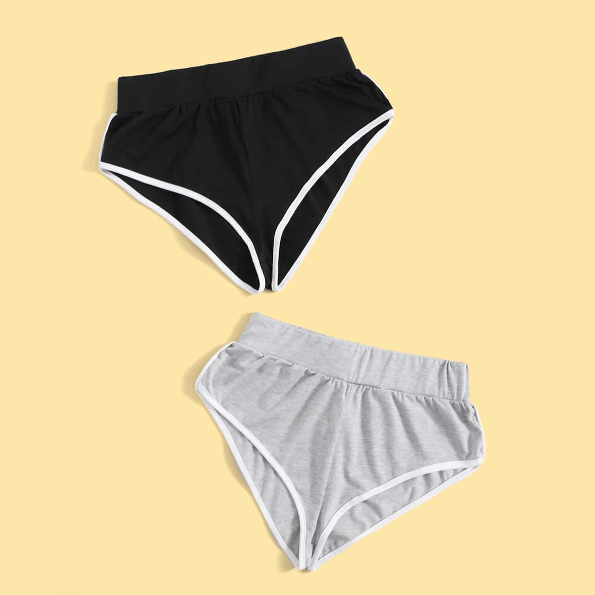 

2pcs Contrast Binding Shorts, Multicolor