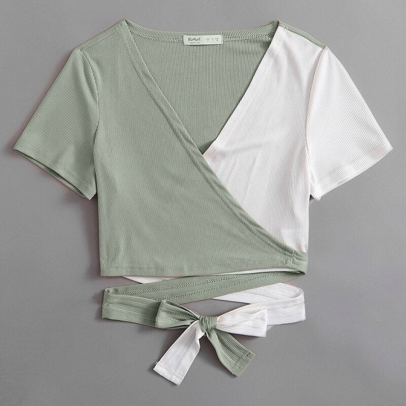 

Two Tone Criss Cross Crop Top, Multicolor