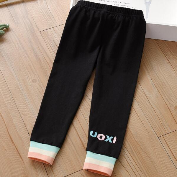 

Toddler Girls Letter Graphic Striped Hem Sweatpants, Black