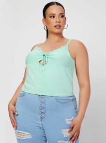 SHEIN Unity Plus Solid Tie Front Cami Top - Mint Green - View 1