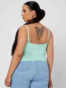 SHEIN Unity Plus Solid Tie Front Cami Top - Mint Green - View 2