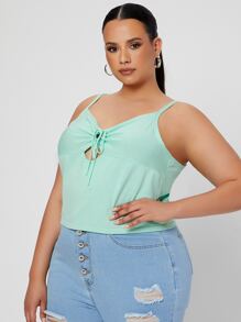 SHEIN Unity Plus Solid Tie Front Cami Top - Mint Green - View 3