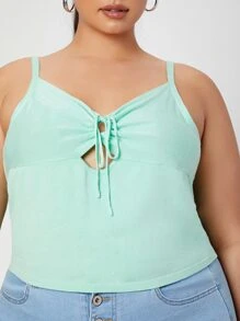SHEIN Unity Plus Solid Tie Front Cami Top - Mint Green - View 4