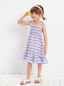 SHEIN Vestido Sin Mangas Con Rayas Y Dobladillo Con Volantes Para Niñas Pequeñas - Multicolor - Ver 1