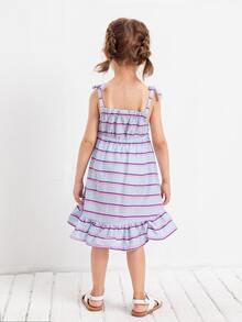 SHEIN Vestido Sin Mangas Con Rayas Y Dobladillo Con Volantes Para Niñas Pequeñas - Multicolor - Ver 2