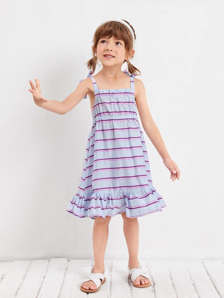 SHEIN Vestido Sin Mangas Con Rayas Y Dobladillo Con Volantes Para Niñas Pequeñas - Multicolor - Añade 3
