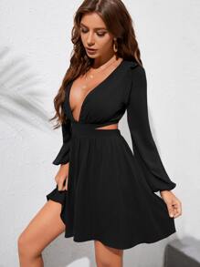 SHEIN VCAY Dress Backless Tie Back Plain Seksi - Hitam - View 5