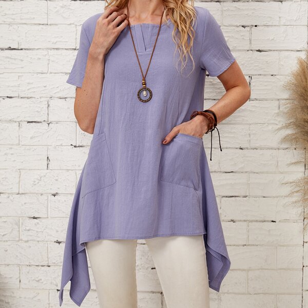 

Solid Dual Pocket Blouse, Violet purple
