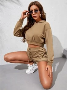 SHEIN Outfit de dos piezas Lazo delantero Liso Casual - Marrón Mocha - Ver 1