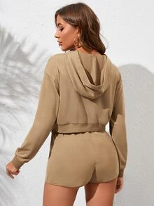 SHEIN Outfit de dos piezas Lazo delantero Liso Casual - Marrón Mocha - Ver 2