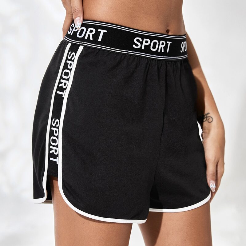 

Letter Graphic Contrast Binding Shorts, Black