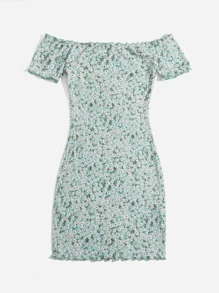 Soleia 小碎花印花露肩生菜邊緣連衣裙 - 彩色 - 查看 2