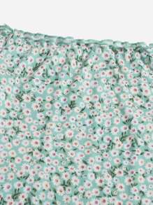 Soleia 小碎花印花露肩生菜邊緣連衣裙 - 彩色 - 查看 3