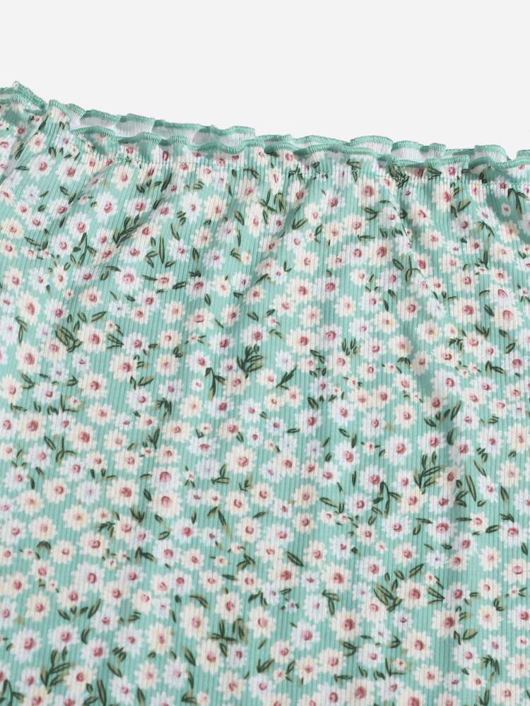 Soleia 小碎花印花露肩生菜邊緣連衣裙 - 彩色 - 查看 3