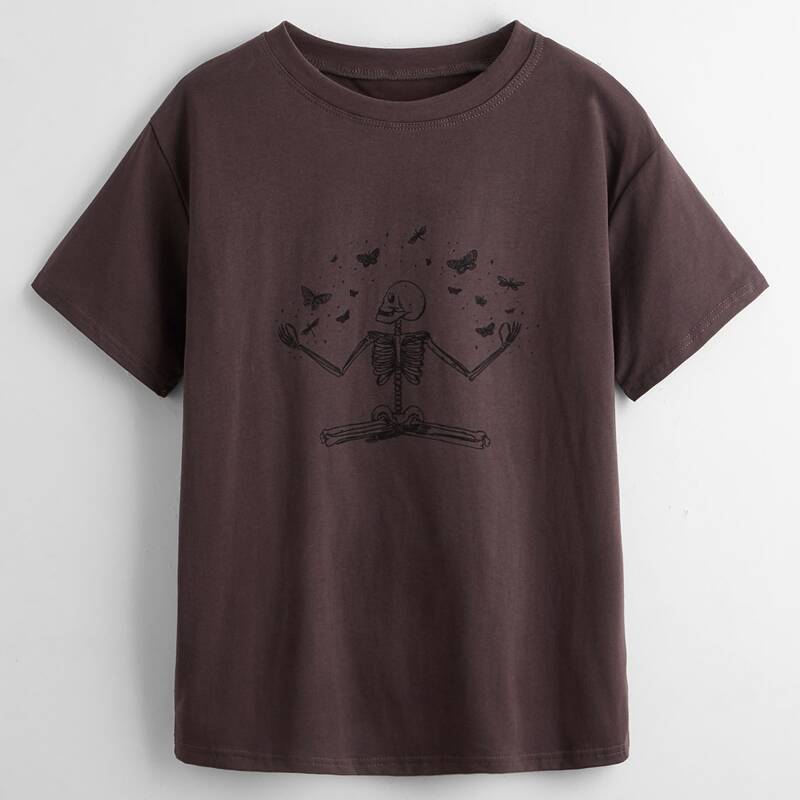 

Skull & Butterfly Print Tee, Chocolate brown