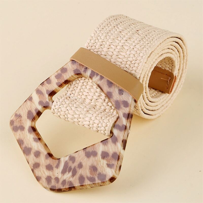 

Leopard Buckle Braided Belt, Beige