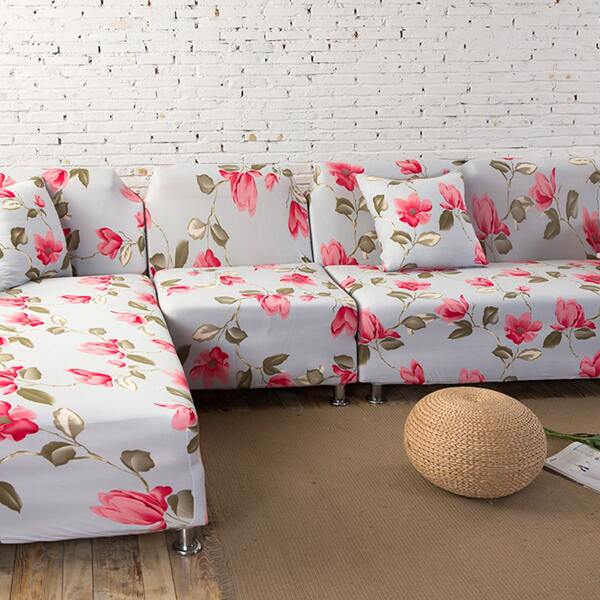 

Flower Print Sofa Cover & 2pcs Cushion Cover Without Filler, Blue