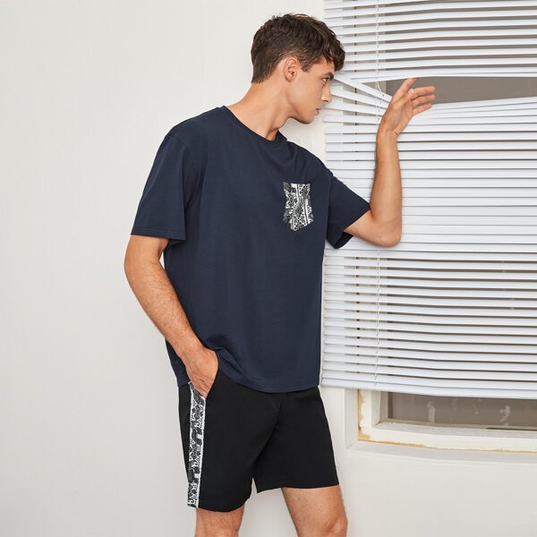 

Men Geo & Elephant Graphic Tee & Shorts, Multicolor