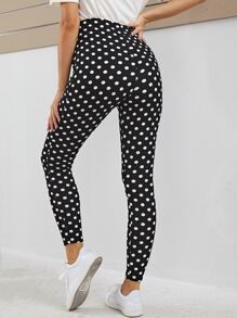 SHEIN Quần & Quần Leggings Bà bầu Chấm bi Thể thao - Đen và trắng - Xem 2
