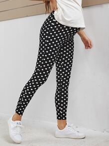 SHEIN Quần & Quần Leggings Bà bầu Chấm bi Thể thao - Đen và trắng - Xem 3