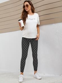SHEIN Quần & Quần Leggings Bà bầu Chấm bi Thể thao - Đen và trắng - Xem 6