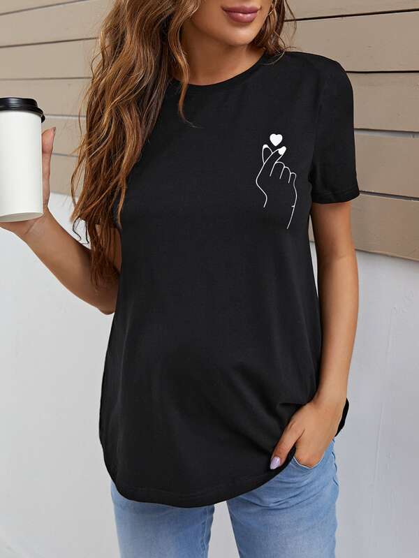 SHEIN Maternity Gesture & Heart Graphic Tee