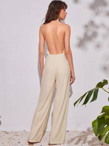 Áo liền quần nữ Lộ Lưng Túi Dây kéo màu trơn Gợi cảm - Màu Khaki - Xem 2