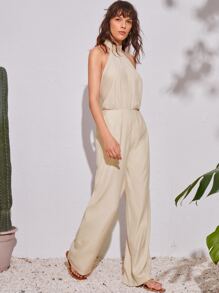 Áo liền quần nữ Lộ Lưng Túi Dây kéo màu trơn Gợi cảm - Màu Khaki - Xem 3