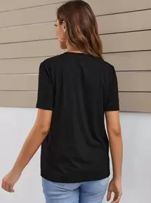 SHEIN Camiseta Premamá Con Estampado De Corazones - Negro - Ver 3