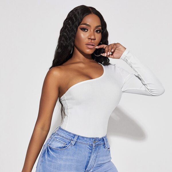 

Solid One Shoulder Tee, White