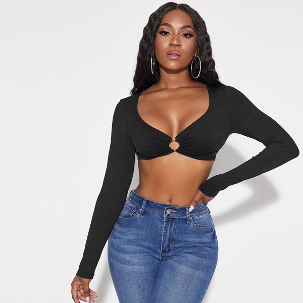 

Ring Detail Crop Tee, Black