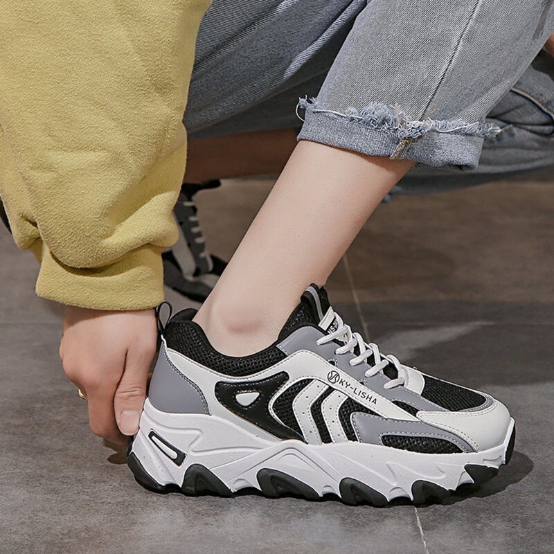 

Lace Up Front Mesh Chunky Sneakers, Black