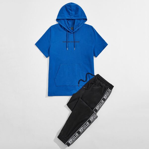 

Men Letter Graphic Hoodie & Letter Tape Sweatpants, Multicolor