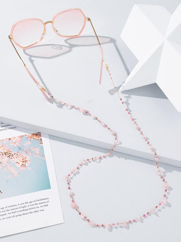 Boho 1pc Multicolor Stone Decor Eyeglass Chain Suitable For Daily Wear Pink Valentine's Day Valentines - Pink - View 2